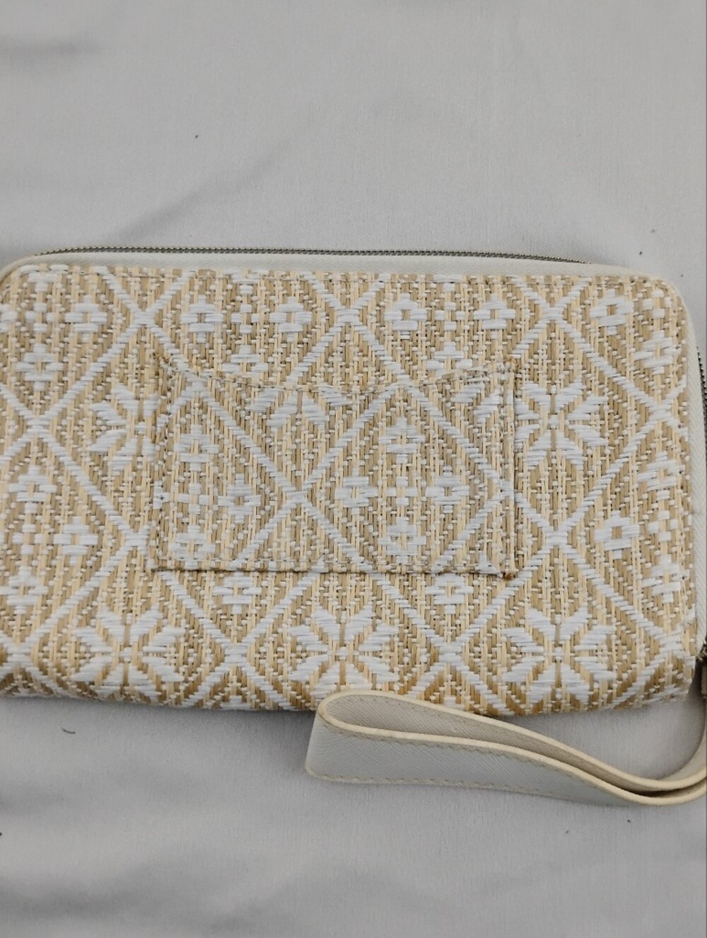 Woven Cream & Tan Wristlet Clutch